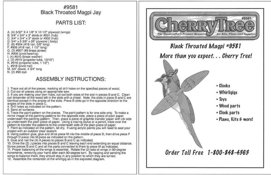 Black Throated Magpie Whirligig Plan - Cherry Tree Toys
