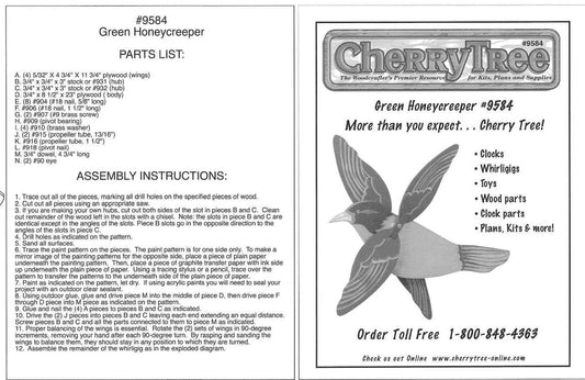Green Honeycreeper Whirligig Plan - Cherry Tree Toys
