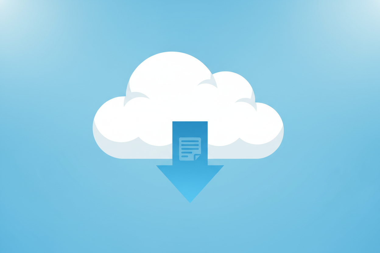 A cloud image with an arrow representing a digital download of a pattern