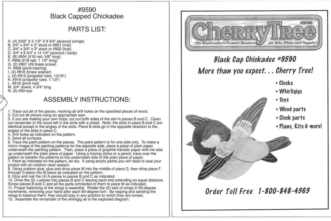 Black Cap Chickadee Whirligig Plan - Cherry Tree Toys