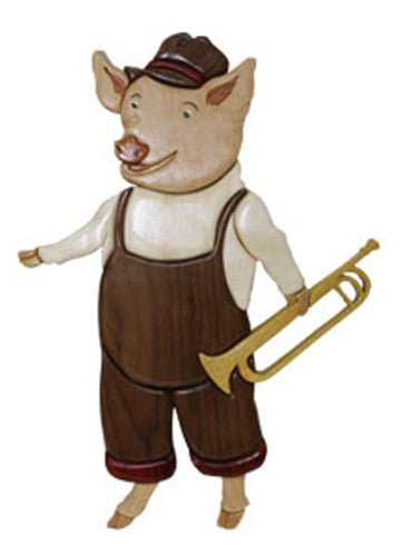 Trumpet Playing Pig Intarsia Pattern - Cherry Tree Toys