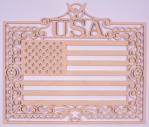 USA Framed Flag Scroll Saw Pattern - Cherry Tree Toys