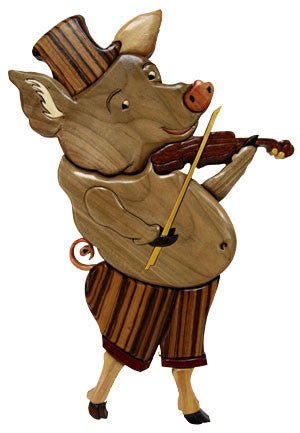 Violin Playing Pig Intarsia Pattern - Cherry Tree Toys